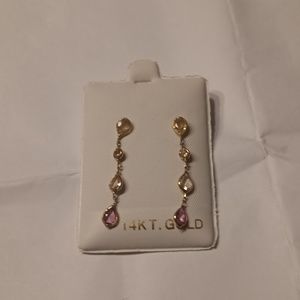 Brand New 14K Gold Pierced Pink Sapphire Earrings